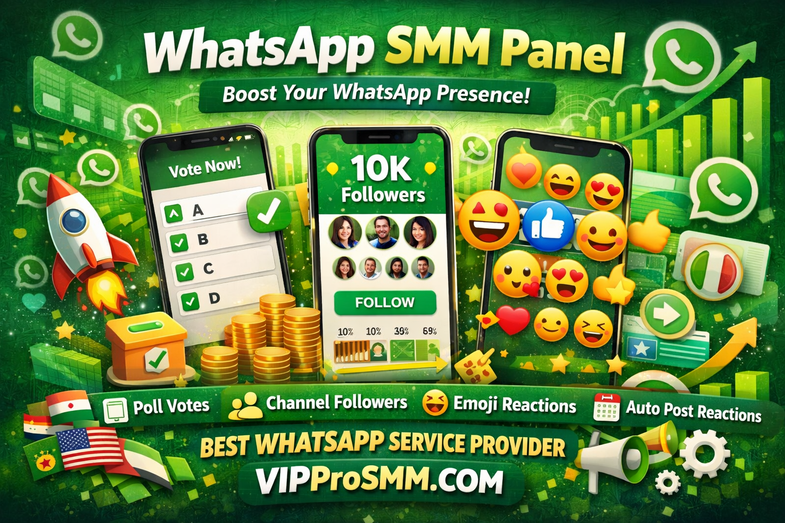 WhatsApp SMM Panel with Poll Votes, Channel Followers, Emoji Reactions and Auto Post Reactions – VIPProSMM