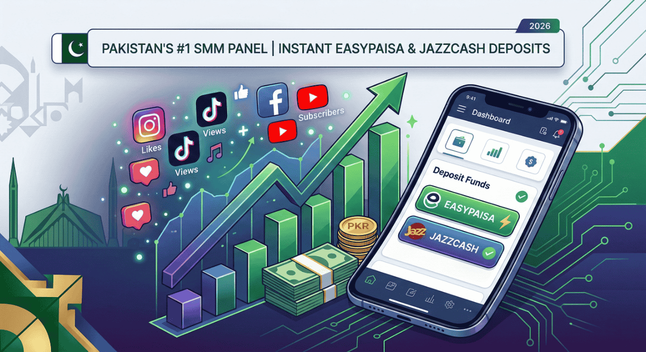 Best SMM panel in Pakistan showing instant Easypaisa and JazzCash deposit options on the SmmFastPanel dashboard.