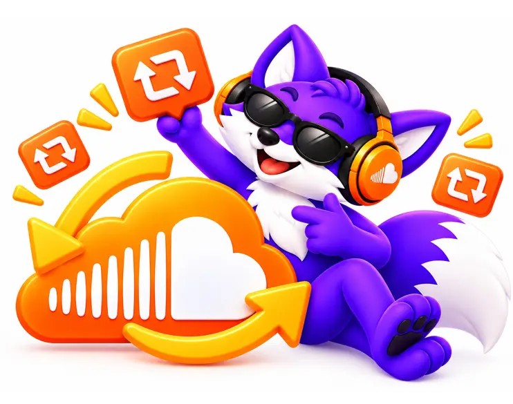 SoundCloud track page with the repost count shown beside the like and play counts