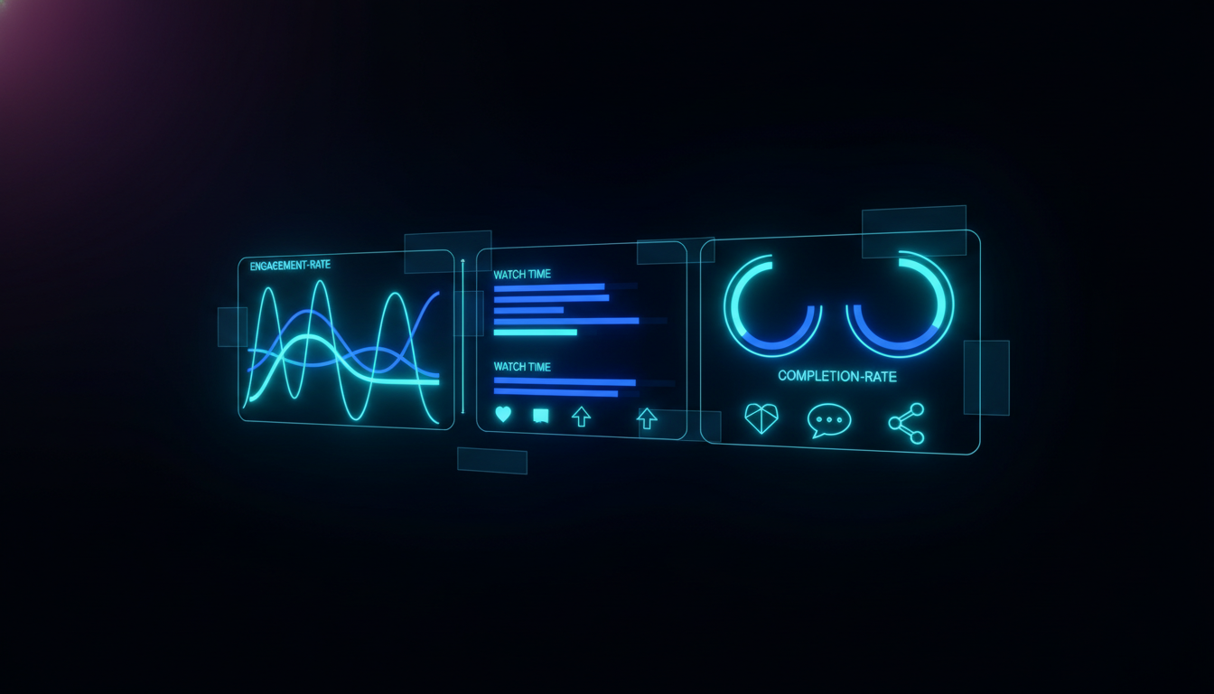 لوحة تحليلات الريلز تُظهر معدل التفاعل ووقت المشاهدة ونسبة الإكمال