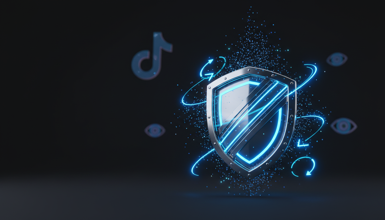 Bouclier 3D symbolisant la Garantie à vie sur les vues TikTok Zefame