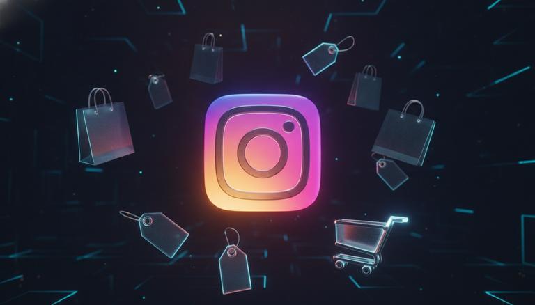 Boutique Instagram Shopping avec logo Instagram, sacs et étiquettes de prix
