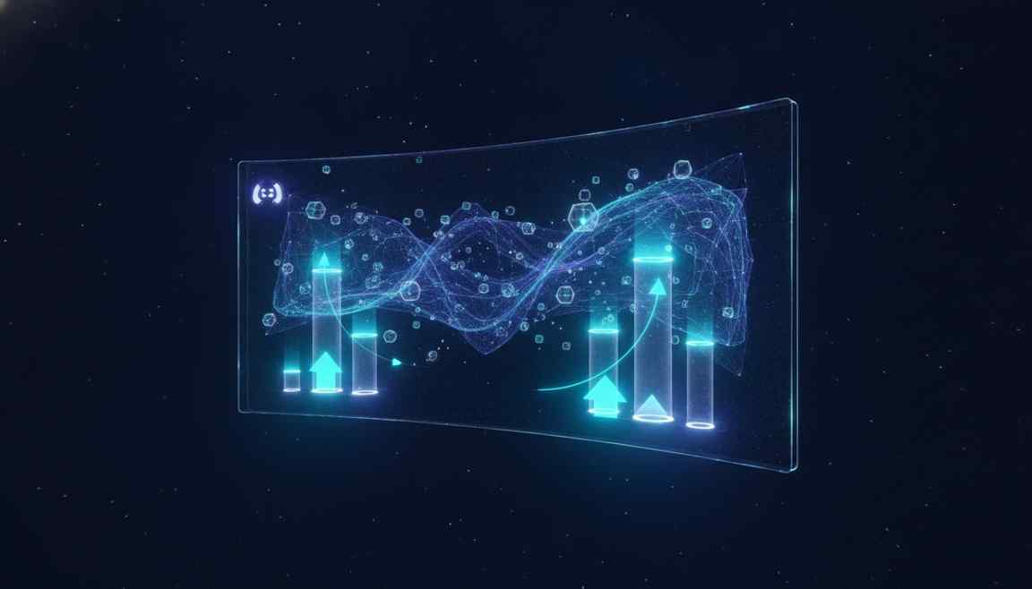 3D dashboard of a Discord server with new active members joining