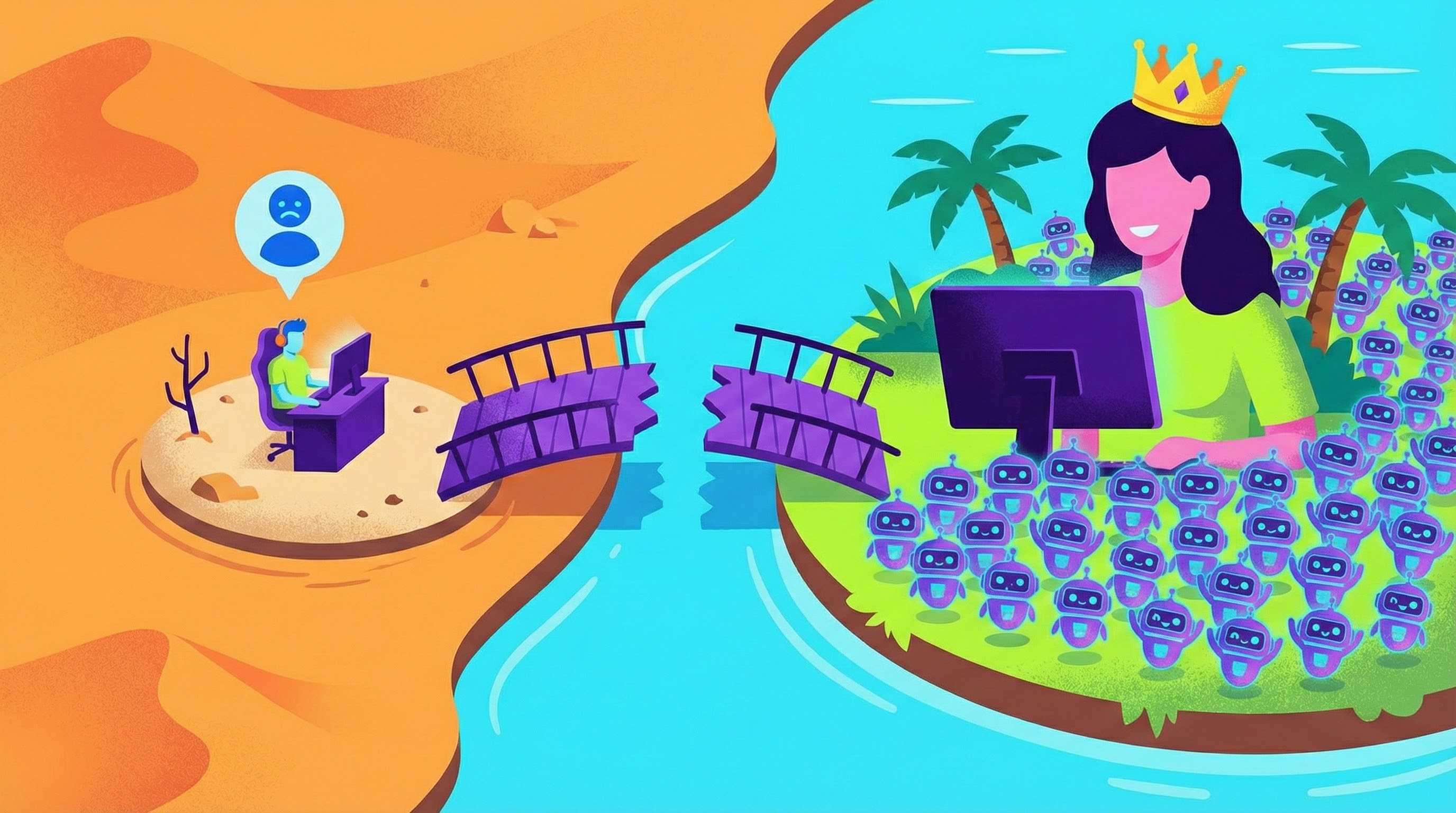 Illustration métaphorique montrant un streamer invisible et isolé sur une île déserte, face à un streamer populaire entouré d'une foule de followers.