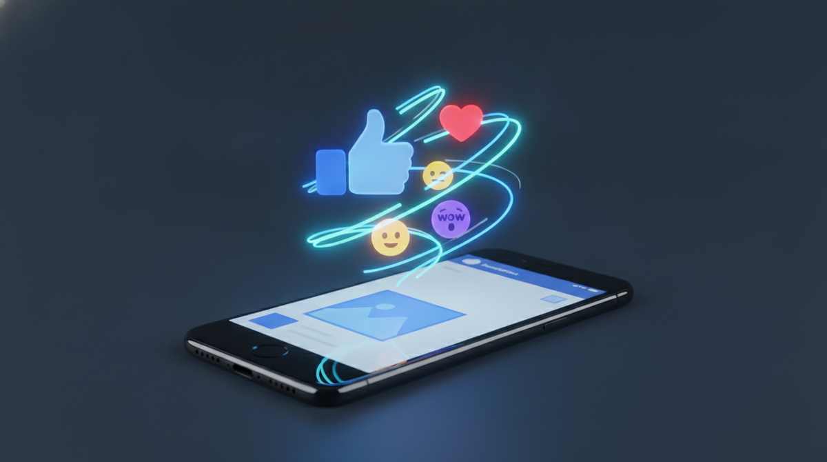 Réactions Facebook like et love flottant au-dessus d'un post