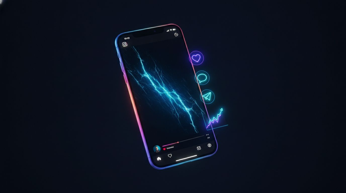 成長曲線とともにInstagramのリールを表示するスマートフォン