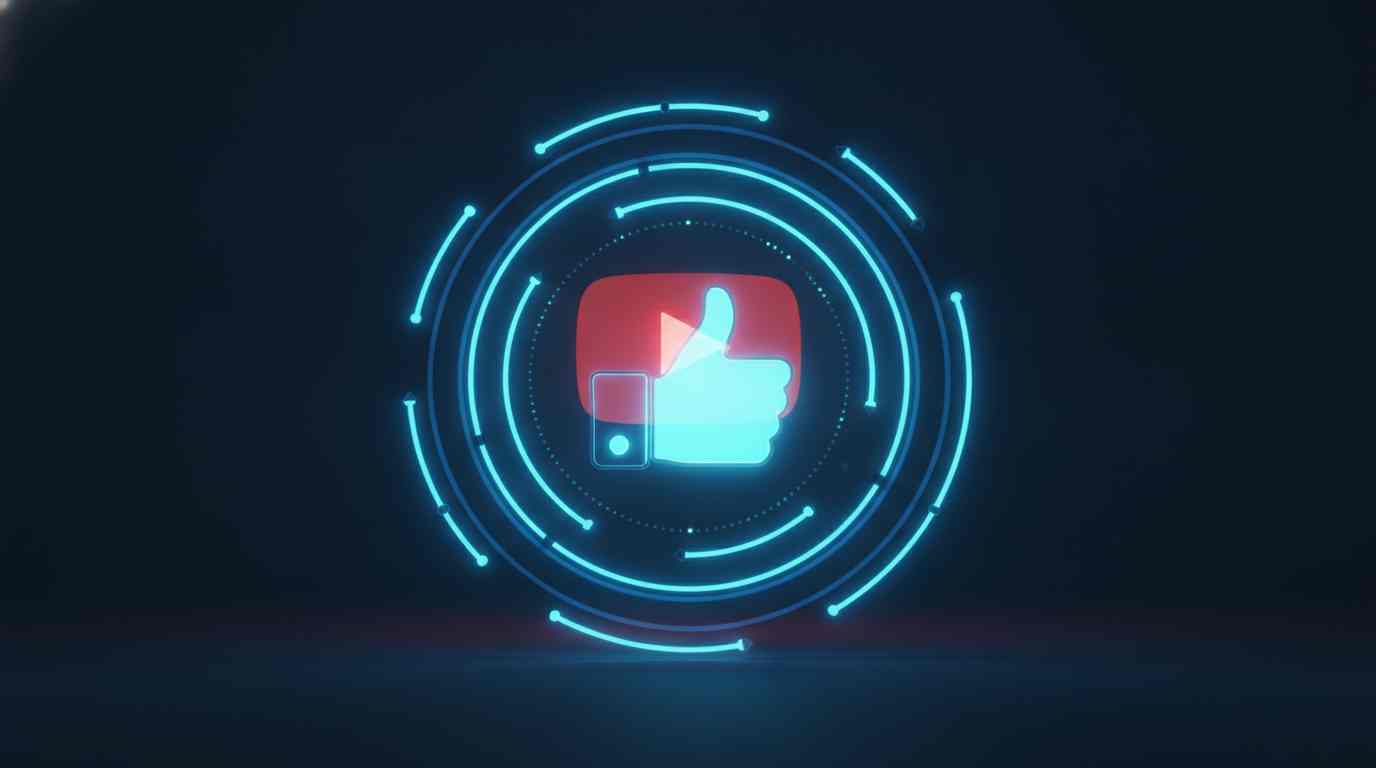Bouton like YouTube en 3D entouré de métriques d'engagement