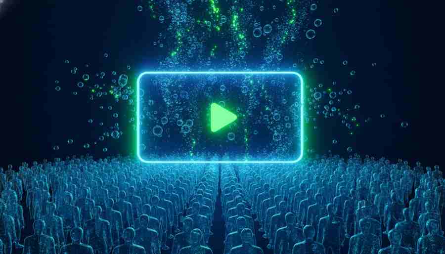Spettatori che affluiscono verso una diretta Kick, illustrazione 3D
