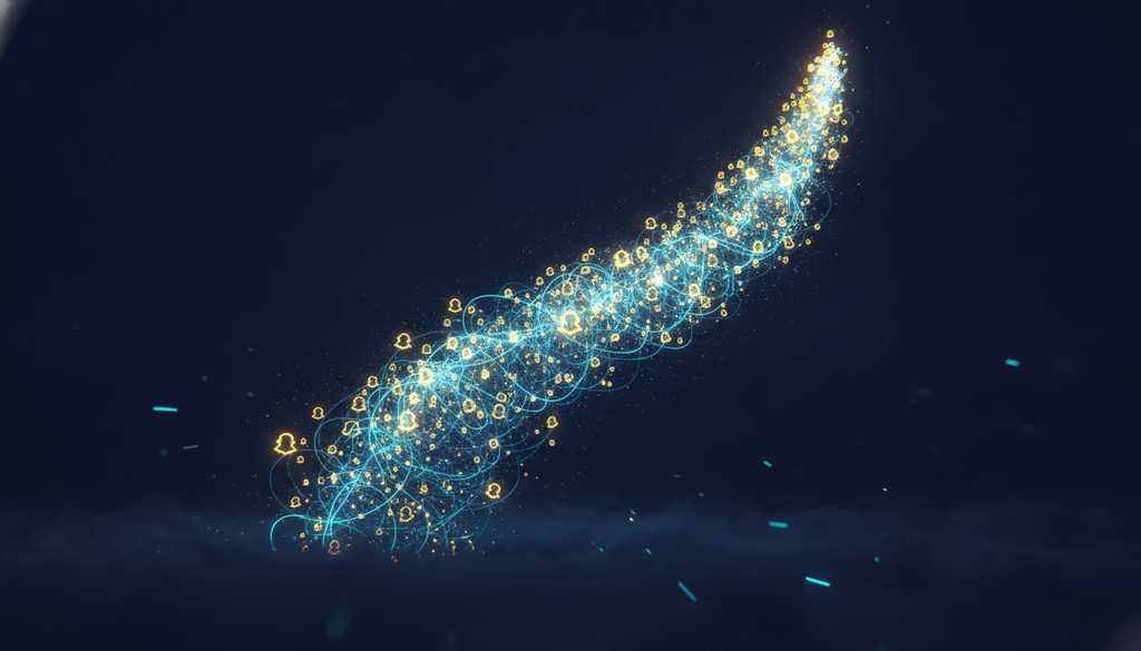 Illustration of a network of connected Snapchat followers forming a rising curve