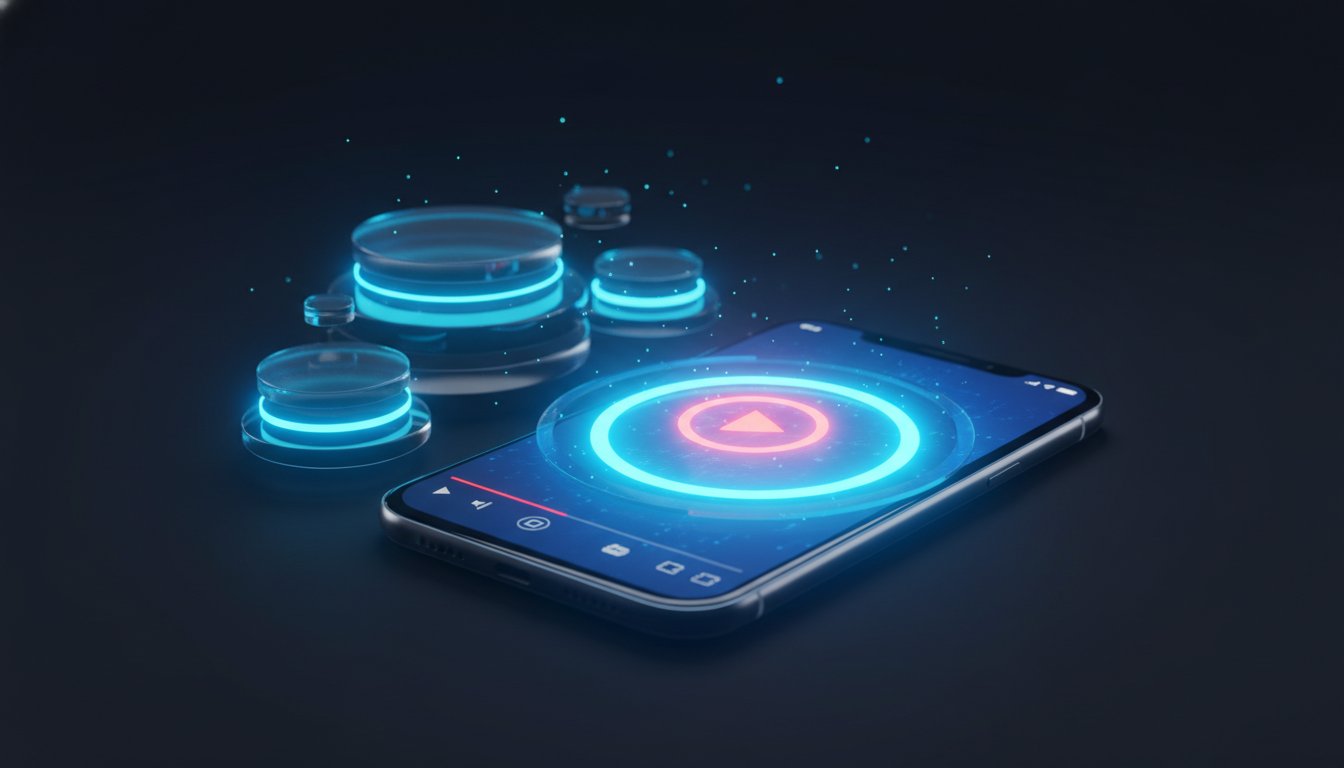 Smartphone che mostra un player YouTube con barra di avanzamento e accumulo di ore di visualizzazione