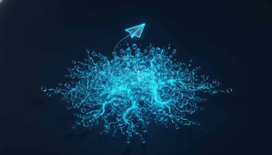 Réseau de membres connectés autour du logo Telegram