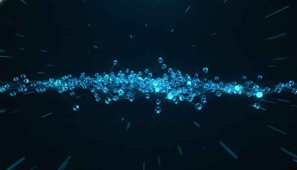 Logotipo de LinkedIn en 3D rodeado de una red luminosa de perfiles profesionales conectados sobre fondo oscuro