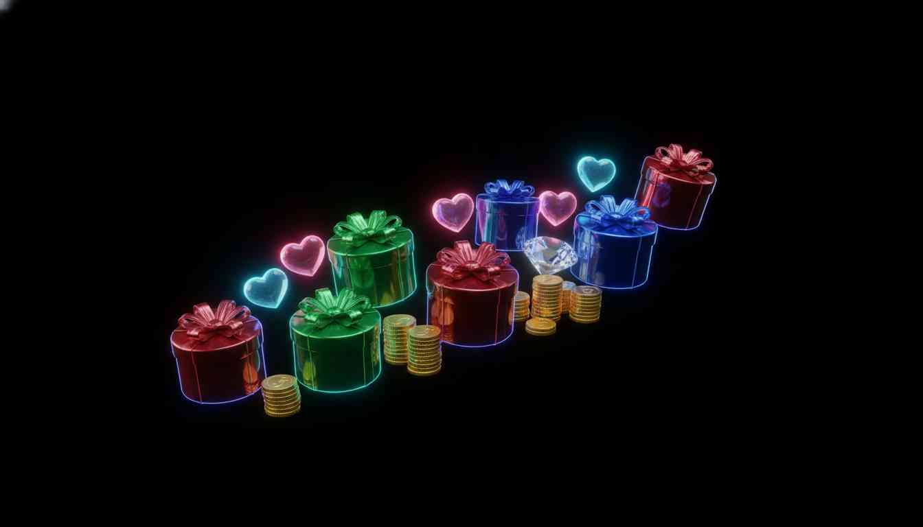 هدیه‌های مجازی و سکه‌های پخش زنده تیک‌تاک در رندر سه‌بعدی نئون