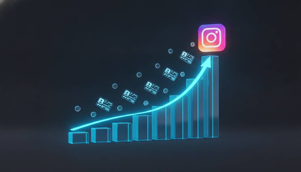 3D Instagram follower growth chart with a neon upward curve