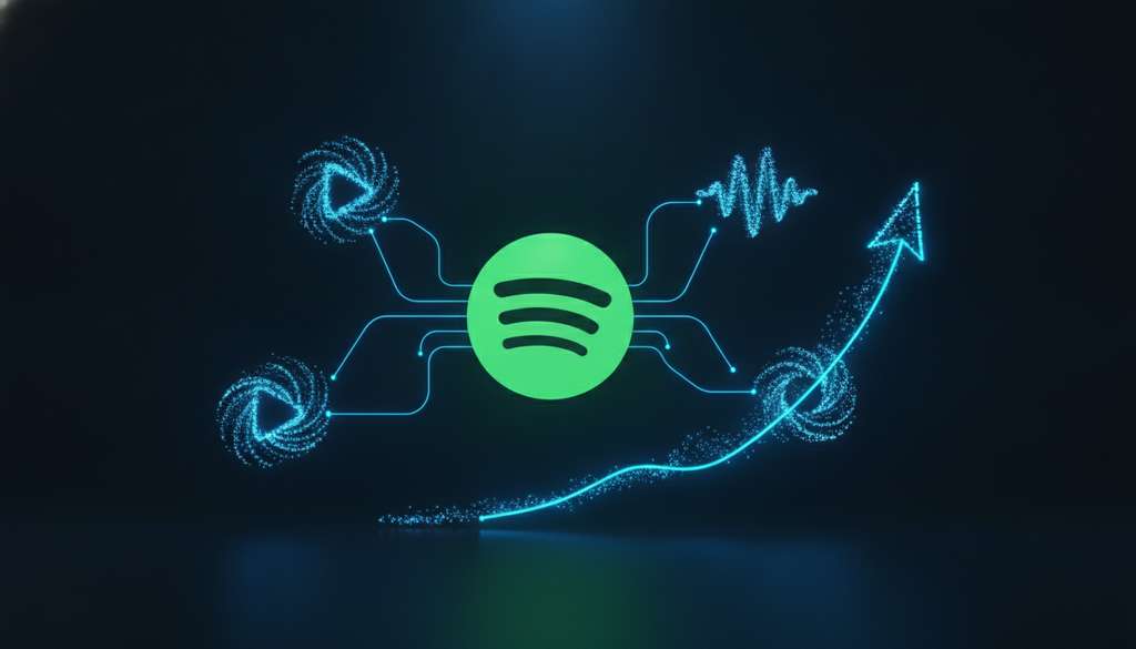 以蓝色发光粒子呈现的 Spotify 播放量规模