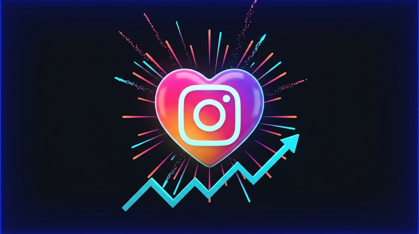 لوحة تحليلات إنستغرام برسوم بيانية زرقاء نيون ورمز قلب