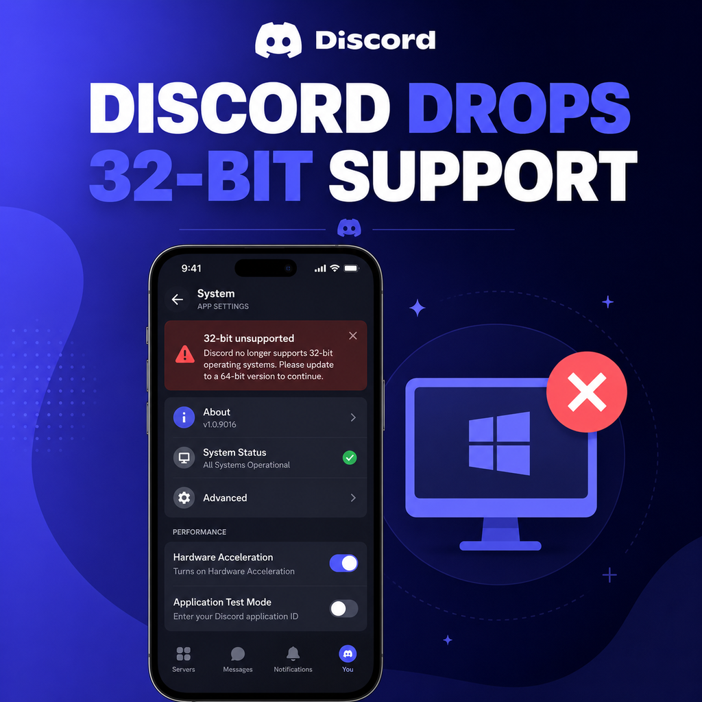 Discord uygulaması, 1 Aralık'ta 32-bit Windows işletim sistemleri için desteği sonlandırıyor