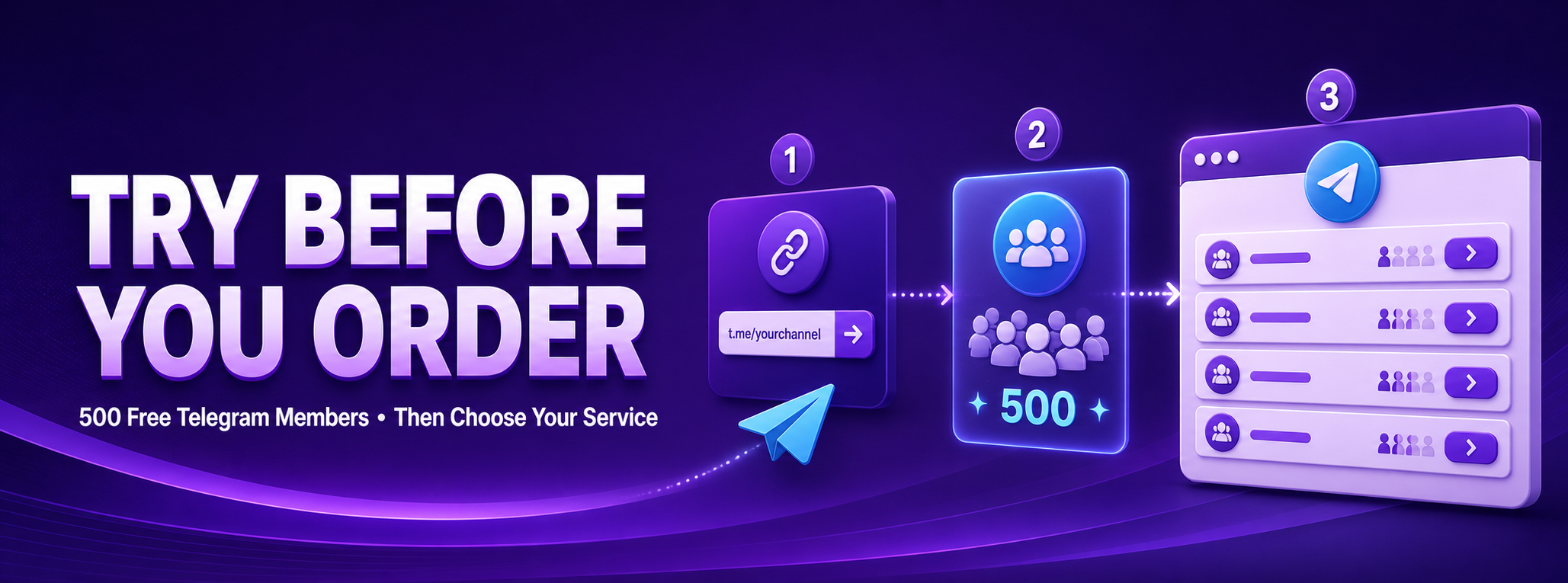 Try 500 free Telegram members before ordering