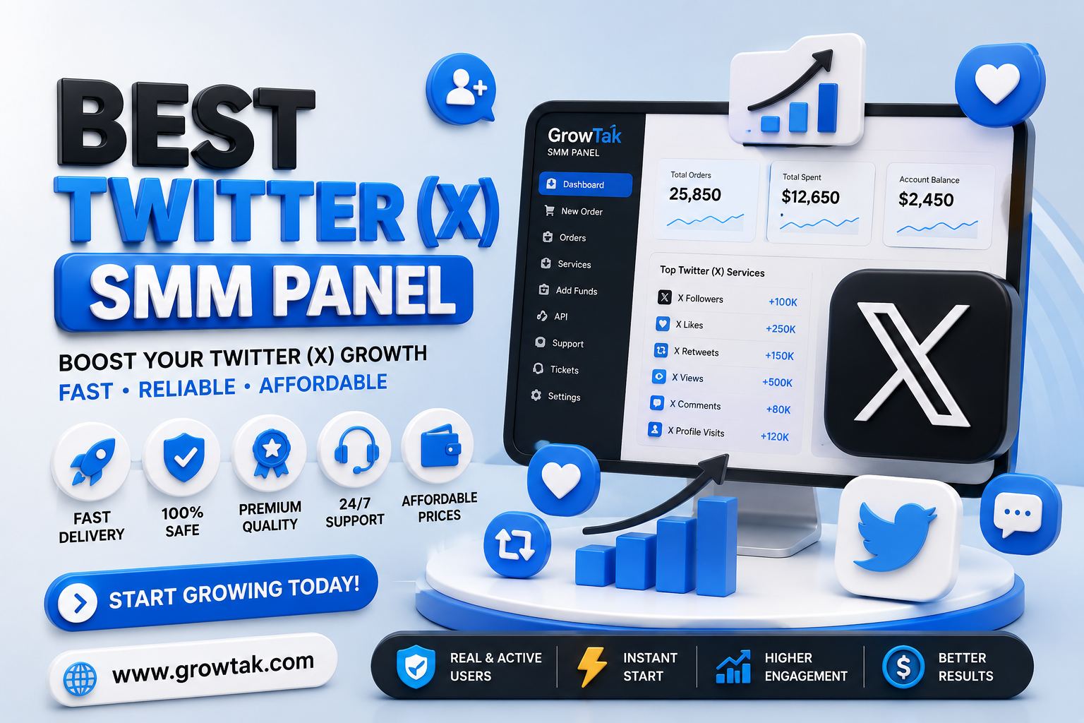 Best Twitter (X) SMM Panel with Fast Delivery, Premium X Followers, Likes, Reposts, Views and Social Media Marketing Services