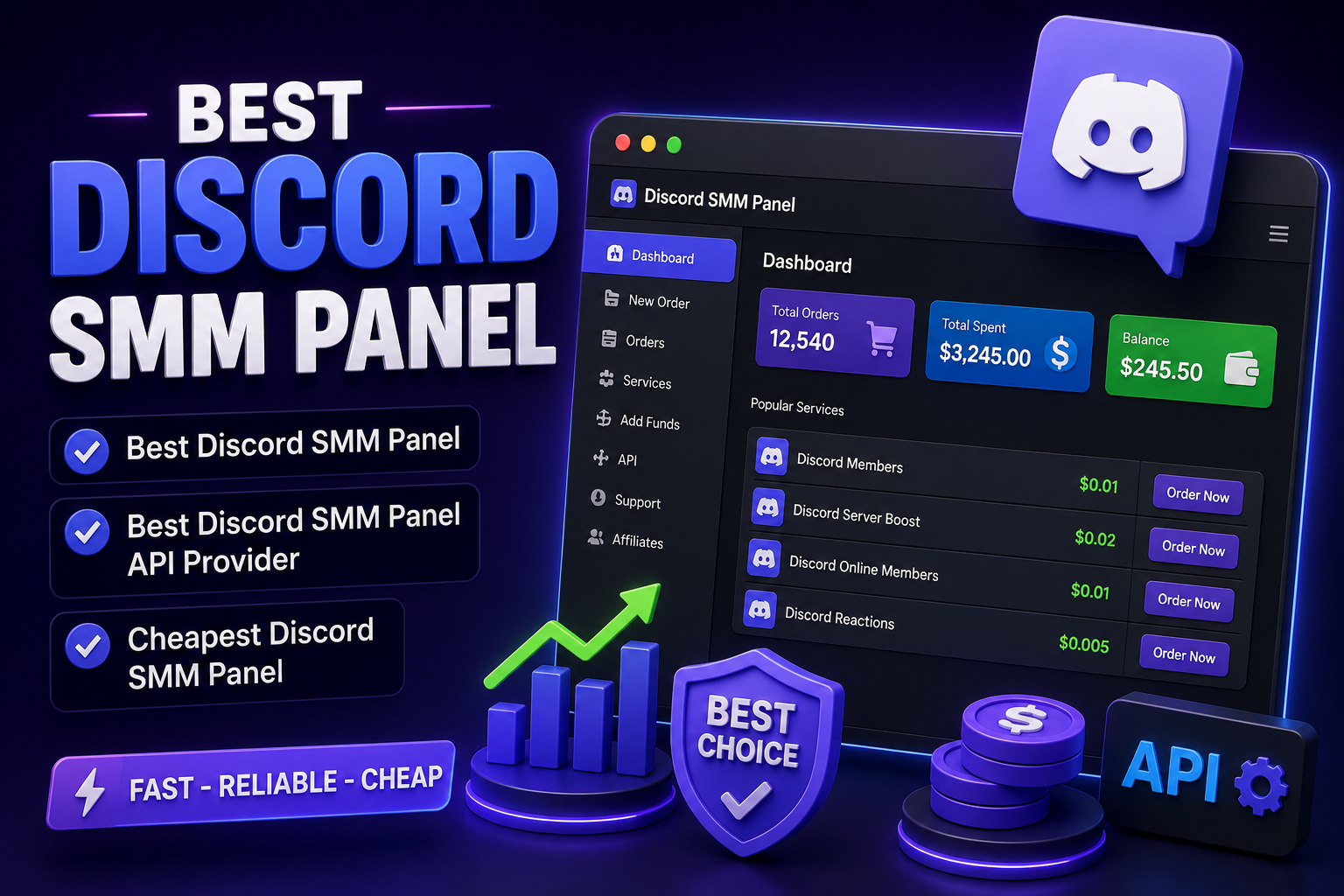 Best Discord SMM Panel API Provider offering Discord Members, Server Boosts, Reactions, and Affordable Discord Marketing Services