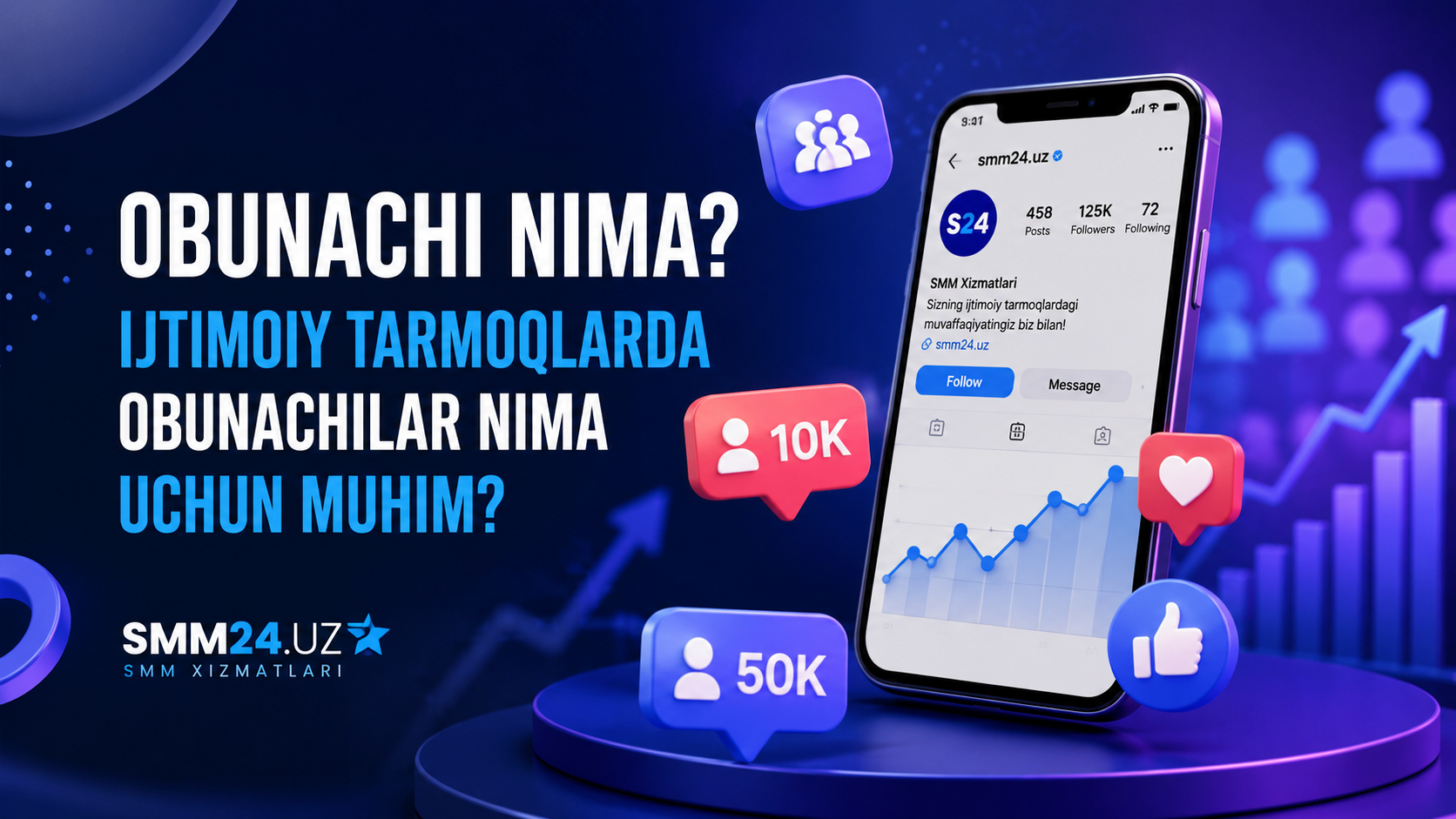 Obunachi nima ekanligi va ijtimoiy tarmoqlarda obunachilarni ko'paytirish mavzusiga oid rasm
