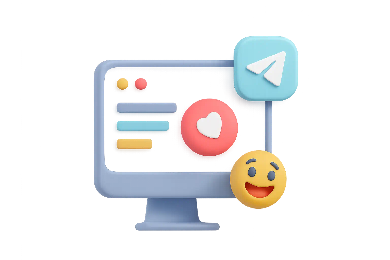 3D-иконка мониторинга постов в Telegram 3D-анимация экрана компьютера, отслеживающего новые публикации в Telegram