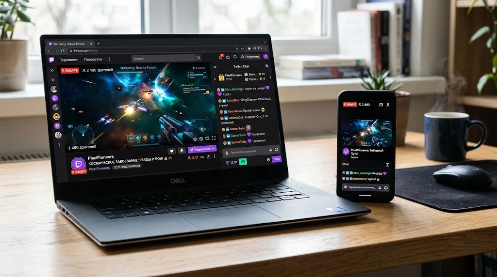 Трансляции Twitch в эфире: тысячи зрителей и живой чат