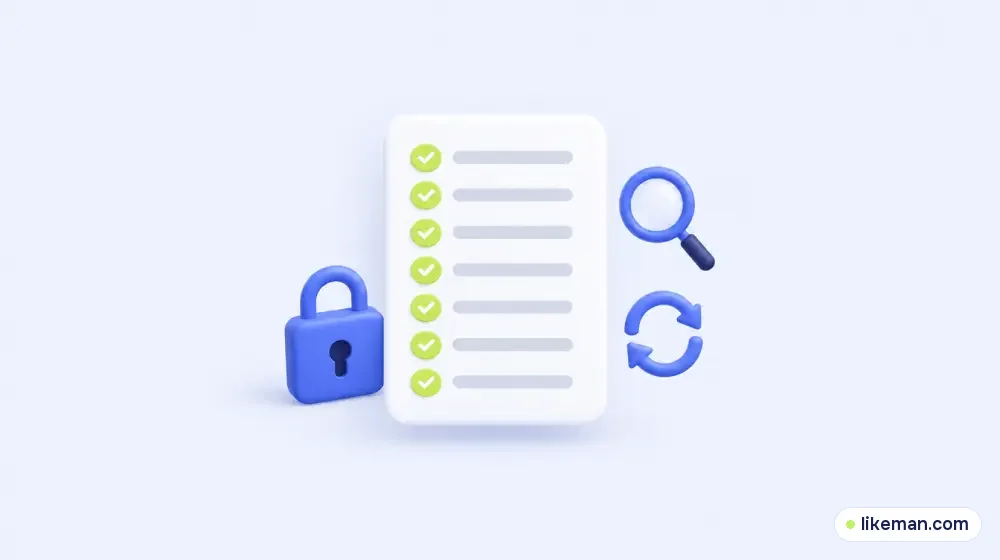 Lista de verificação com sete itens marcados para escolher um site confiável de seguidores
