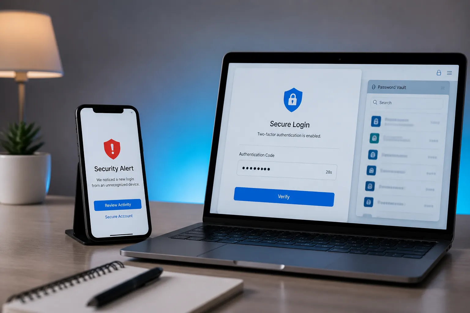 Instagram account hacking risklerini ve iki faktörlü kimlik doğrulamayı gösteren güvenlik görseli