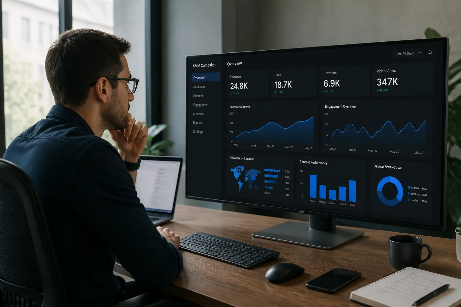 Twitter SMM panel dashboard for managing followers, likes, retweets and views