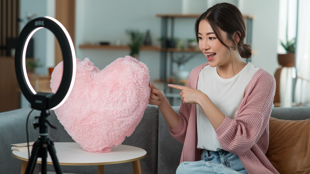 ครีเอเตอร์กำลังสร้างคอนเทนต์วิดีโอ TikTok อย่างมีความสุข